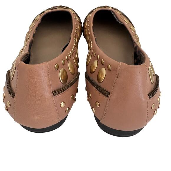 Arturo Chiang Studded Tan Leather Ballet Flats Shoes w/ Zipper Trim - Picture 5 of 11